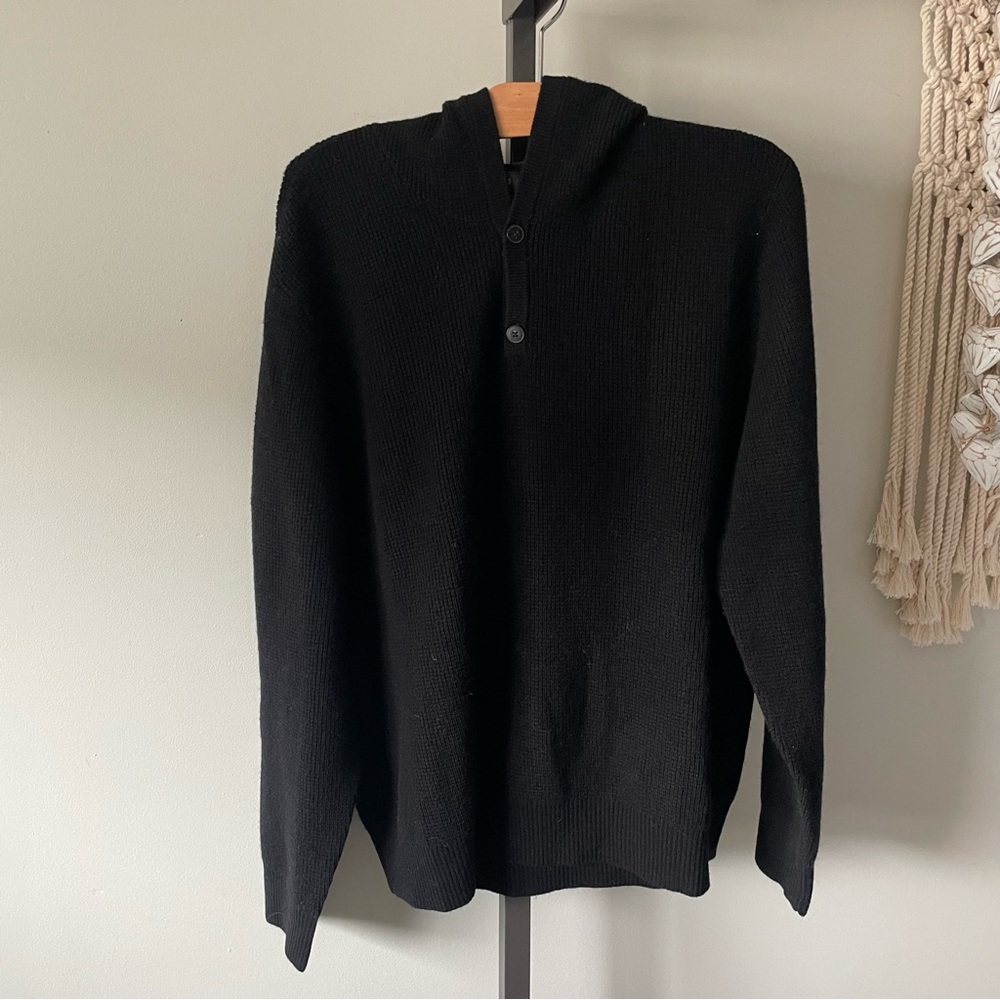 NAADAM Wool Cashmere 3 Button Knit Pullover Hoodie Black Mens Size Large